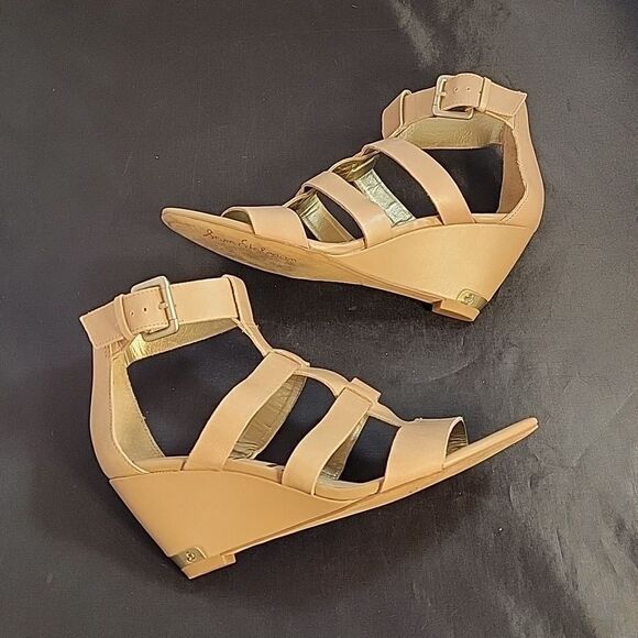 SAM EDELMAN LEATHER WOMEN"S SABRINA GLADIATOR LOW WEDGE LEATHER SANDAL - Picture 8 of 13